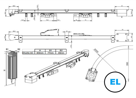 Розміри електричного карниза Forest Shuttle AC 