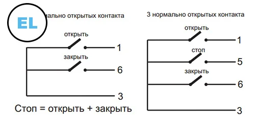 Схема підключення сухого контакту для кнопок для штори