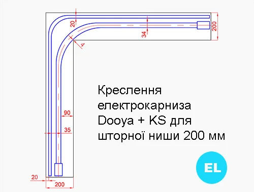 Креслення двох рядів карнизів для штор в кутовій ниші