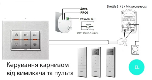Підключення пульта та вимикача для керування шторами