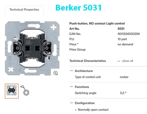 Управління вимикачем Berker 5031 шторою